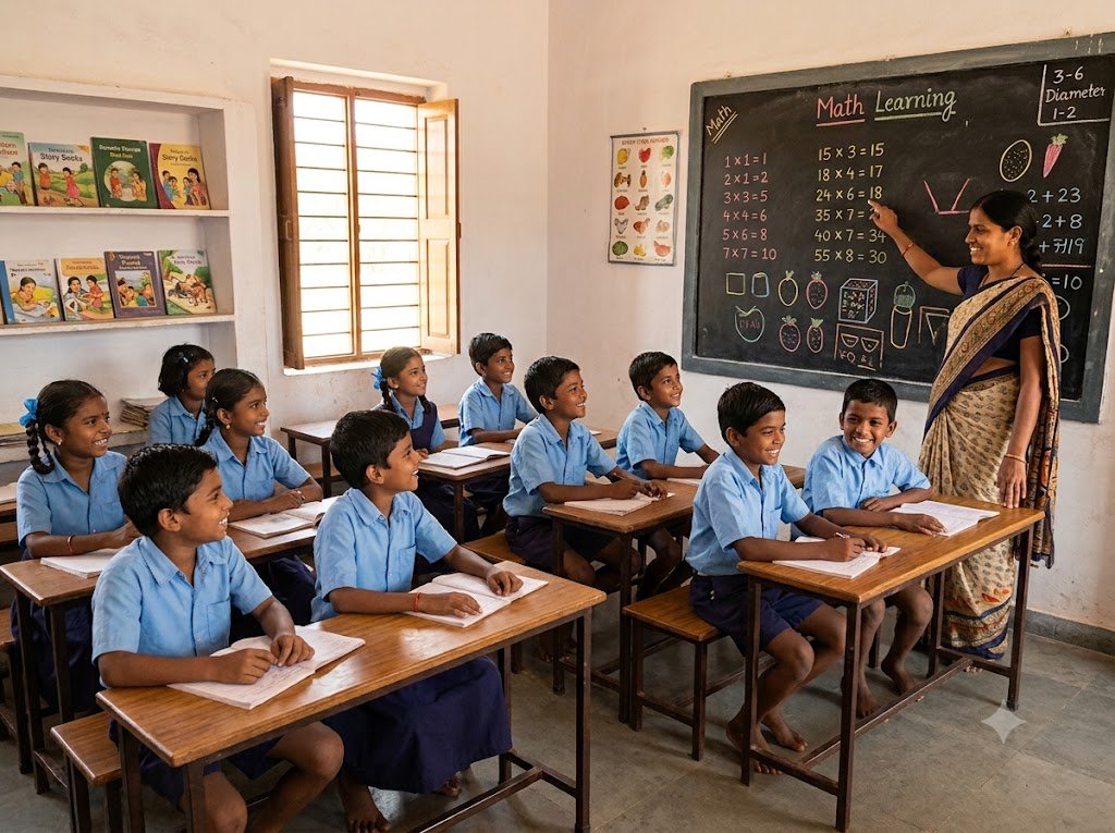 Children studying in classroom