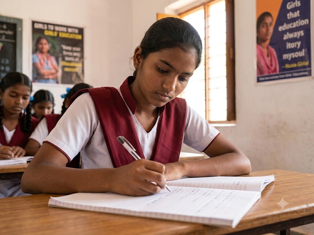 Girl student studying